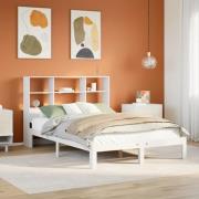 vidaXL Säng med bokhylla utan madrass vit 160x200cm massiv furu