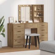 vidaXL Smyckebord med spegelbelysning 3 pcs Brun Konstruerat trä