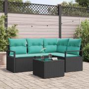 vidaXL Soffset med kudde 5 pcs Svart konstrotting