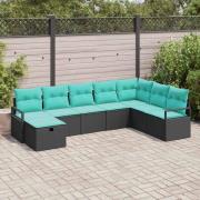 vidaXL Soffset med kudde med lagring 8 pcs Svart konstrotting
