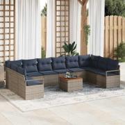 vidaXL Trädgårdsoffset med kudde 11 pcs Grå konstrotting