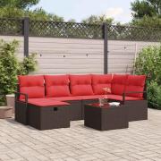 vidaXL Soffset med kudde med lagring 7 pcs Brun och Röd konstrotting