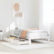 vidaXL Sängram med lådor vit 90x190 cm massiv furu