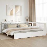 vidaXL Säng med bokhylla utan madrass vit 200x200cm massiv furu