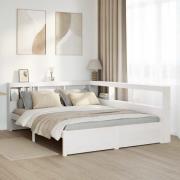 vidaXL Säng med bokhylla utan madrass vit 140x200cm massiv furu