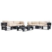 vidaXL Pallsoffa 6 delar med sandfärgade dynor trä