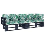 vidaXL Pallsoffa 2-sits med dynor svart impregnerad furu