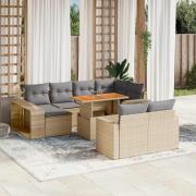 vidaXL Loungegrupp för trädgården m. dynor 11 delar beige konstrotting