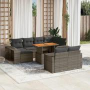 vidaXL Loungegrupp för trädgården med dynor 11 delar grå konstrotting