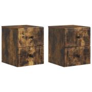 vidaXL Väggmonterat Sängbord med låda 2 pcs Rökt ek 33 x 34,5 x 40 cm