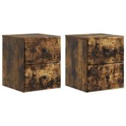 vidaXL Väggmonterat Sängbord med låda 2 pcs Rökt ek 34,5 x 33 x 40 cm