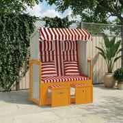 vidaXL Strandkorg med dynor konstrottning och massivt trä röd & vit