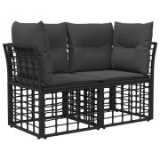 vidaXL Ute-Loveseat med kudde 2 pcs Svart och Mörkgrå konstrotting