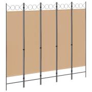 vidaXL 5-panel rumsavskiljare Beige 200 x 180 cm Tyg