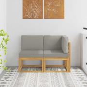 vidaXL Modulsoffa utomhus mitt och hörn 2 Stycke Vit Massivt Akaciaträ