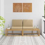 vidaXL Modulsoffa utomhus med kudde 2 Stycke Vit Massivt Akaciaträ