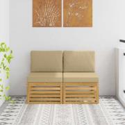 vidaXL 2 Stycke Utomhus Mellansoffa Massivt Akaciaträ Vit