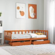 vidaXL Sängsoffa med huvudgavel med låda 3 pcs Vaxbrun Massiv furu