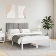 vidaXL Sängram med Klädd Huvudgavel Vit och ljusgrå 120 x 200 cm