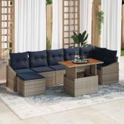 vidaXL Trädgårdsoffset med lagring 8 pcs Grå Poly rattan