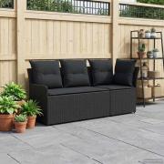 vidaXL Trädgårds armsoffa med hörnsoffa 2 Stycke Svart PE Rattan