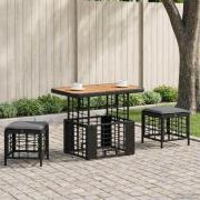 vidaXL Trädgårdsmöbelset 3 pcs Svart och Grå Poly Rattan och Akaciaträ