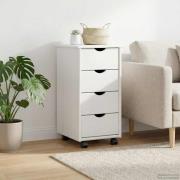 vidaXL Rullande skåp med hjul Vit 34 x 39 x 65,5 cm Massiv furu