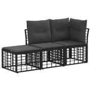 vidaXL Utomhussoffset med kudde 3 pcs Svart Polyester