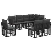 vidaXL Utomhussoffset med kudde 8 pcs Svart Polyester