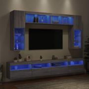vidaXL Väggmonterade tv-skåp 8 delar med LEDs grå sonoma