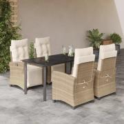 vidaXL Matgrupp för trädgården med dynor 5 delar beige konstrotting