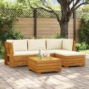 vidaXL Utomhussoffset med kudde 5 Stycke Brun Massivt Akaciaträ