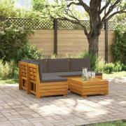 vidaXL Utomhussoffset med kudde 5 Stycke Brun Massivt Akaciaträ