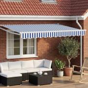 vidaXL Manuell utdragbar markis med LED-lampor Blå och Vit 3 x 2,5 m