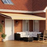 vidaXL Manuell utdragbar markis med LED-lampor Orange och vit 5 x 3 m