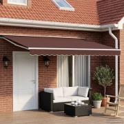 vidaXL Manuell markisram med LED-lampor Brun och vit 4 × 3 m