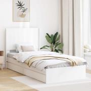 vidaXL Sängram med förvaring och huvudgavel Vit 90 x 200 cm