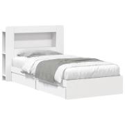 vidaXL Sängram med förvaring med låda Vit 90 x 200 cm Konstruerat trä