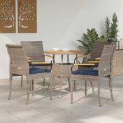 vidaXL Trädgårdsstolar 4 pcs Grå och Marinblå Poly Rattan och Akacia