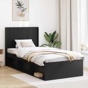 vidaXL Sängram med förvaring och huvudgavel Svart 90 x 190 cm