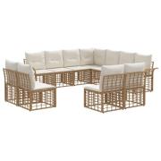 vidaXL Utomhussoffset med kudde 11 pcs Naturlig och Creamvit Polyester
