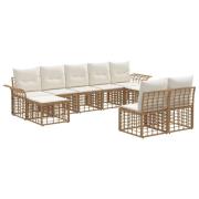vidaXL Utomhussoffset med kudde 9 pcs Naturlig och Creamvit Polyester
