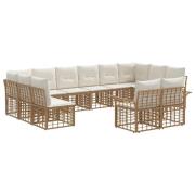 vidaXL Utomhussoffset med kudde 12 pcs Naturlig och Creamvit Polyester