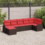 vidaXL Trädgårdsoffset med kudde 7 pcs Brun Poly rattan