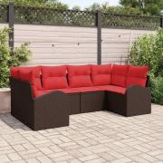 vidaXL Trädgårdsoffset med kudde 6 pcs Brun Poly Rattan