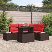 vidaXL Trädgårdsoffset med kudde 6 pcs Brun och Röd konstrotting