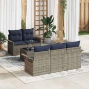 vidaXL Trädgårdsoffset med kudde 6 pcs Grå och Marinblå konstrotting