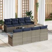 vidaXL Trädgårdsoffset med kudde 9 pcs Grå och Marinblå konstrotting