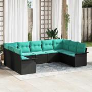 vidaXL Trädgårdsoffset med lagring 9 pcs Svart konstrotting