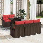 vidaXL Trädgårdsoffset med kudde med lagring 6 pcs Brun Poly Rattan